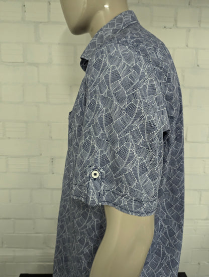 Casa Moda overhemd korte mouw. Blauw Witte print. Maat 2XL / XXL. casual fit.