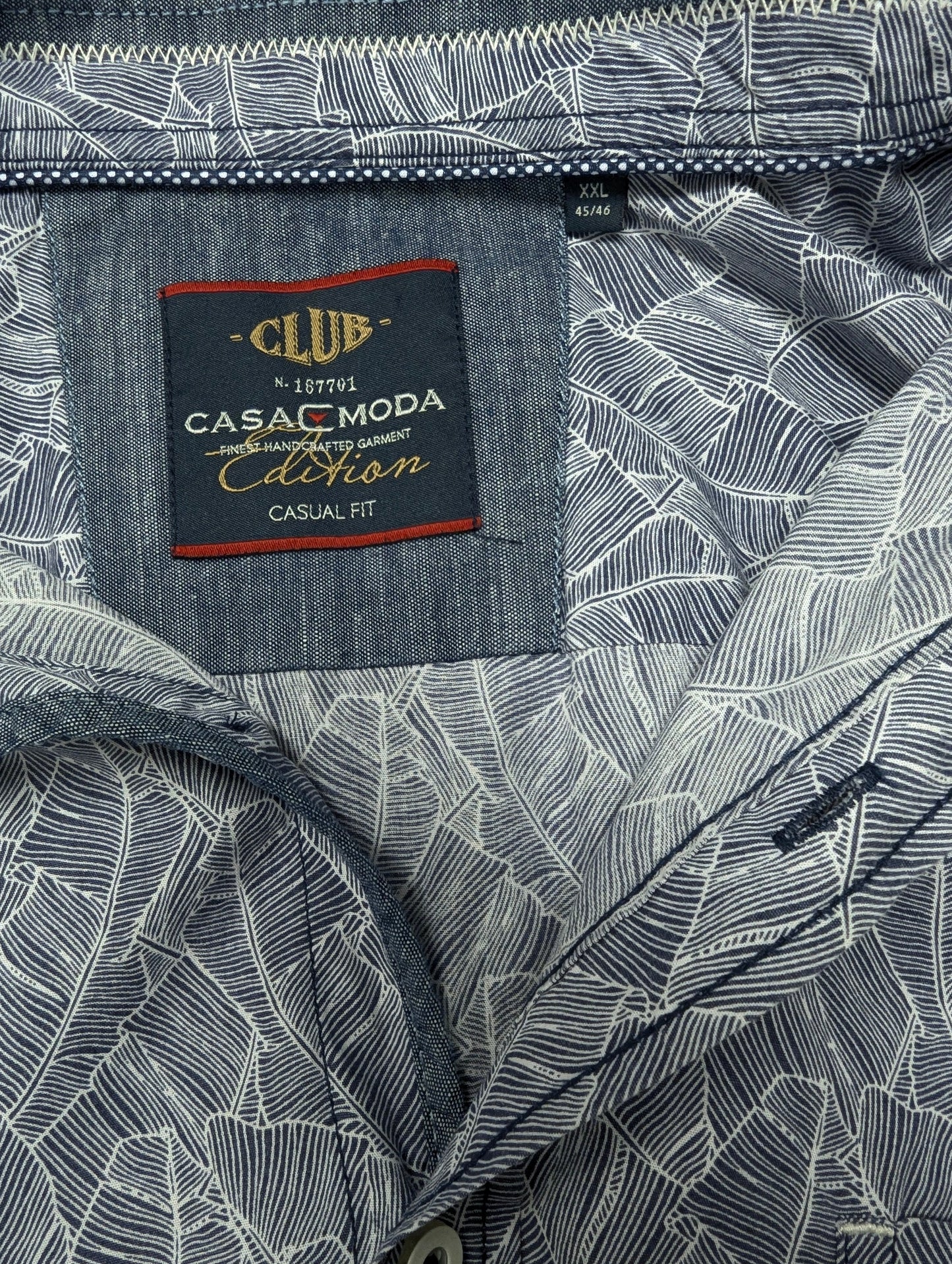 Casa Moda overhemd korte mouw. Blauw Witte print. Maat 2XL / XXL. casual fit.