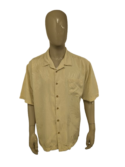 Jamaica Jaxx Zijden Hawaii overhemd korte mouw. Licht Geel motief. Maat 2XL / XXL.