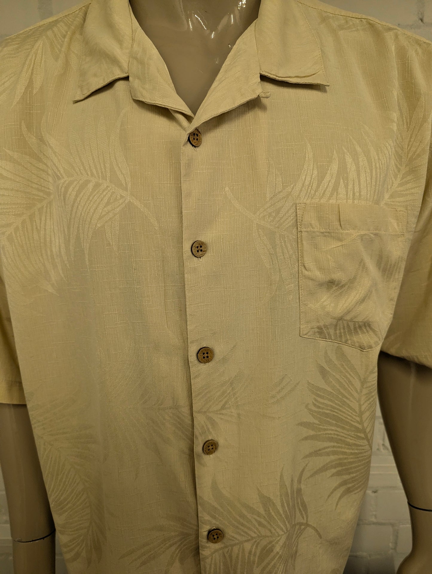 Jamaica Jaxx Zijden Hawaii overhemd korte mouw. Licht Geel motief. Maat 2XL / XXL.