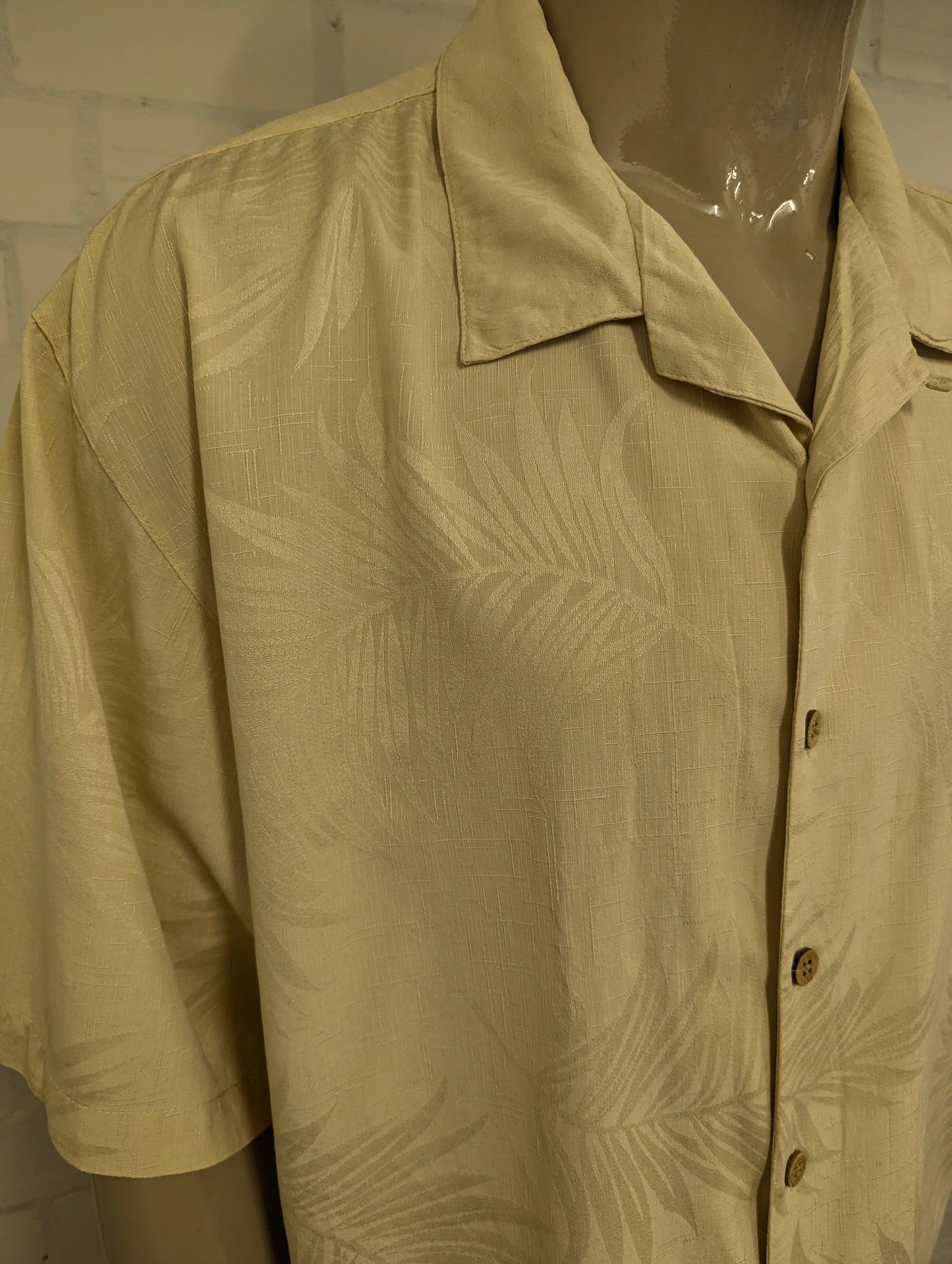 Jamaica Jaxx Zijden Hawaii overhemd korte mouw. Licht Geel motief. Maat 2XL / XXL.