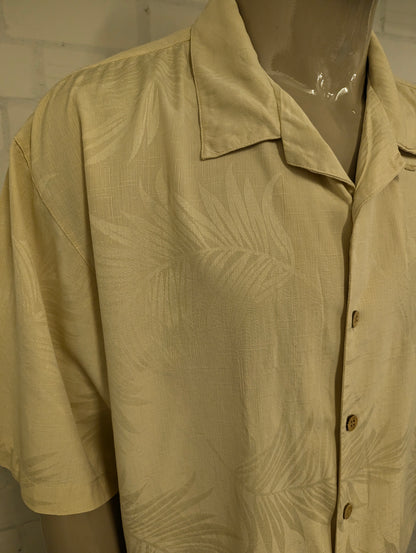 Jamaica Jaxx Zijden Hawaii overhemd korte mouw. Licht Geel motief. Maat 2XL / XXL.