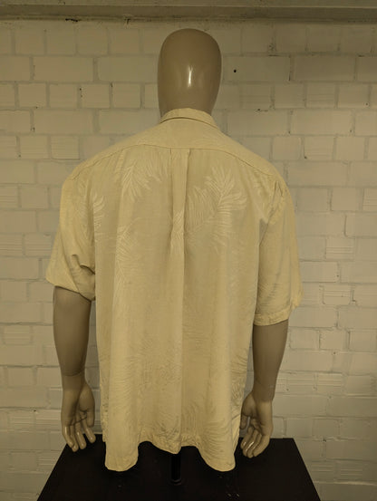 Jamaica Jaxx Zijden Hawaii overhemd korte mouw. Licht Geel motief. Maat 2XL / XXL.