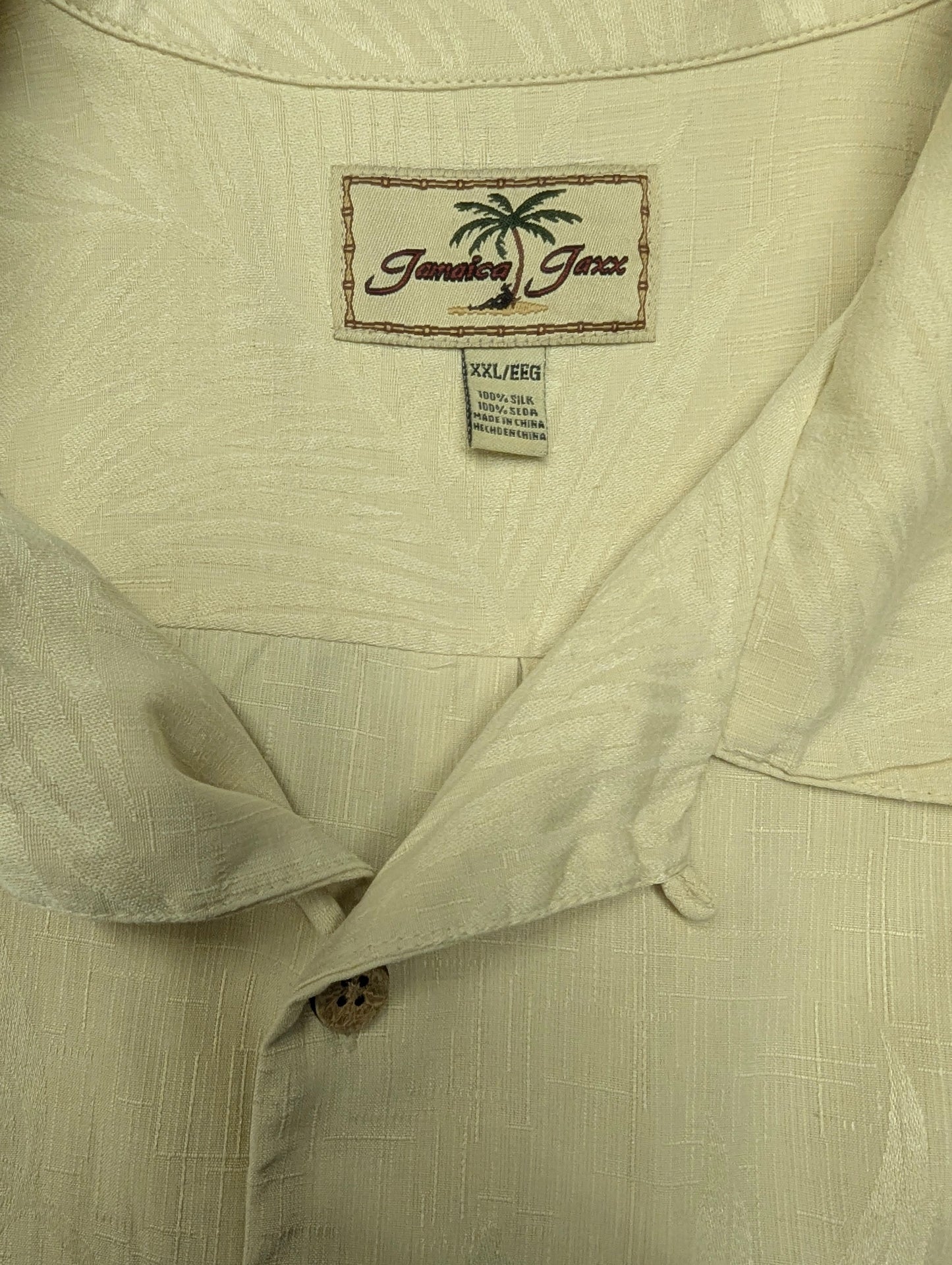 Jamaica Jaxx Zijden Hawaii overhemd korte mouw. Licht Geel motief. Maat 2XL / XXL.