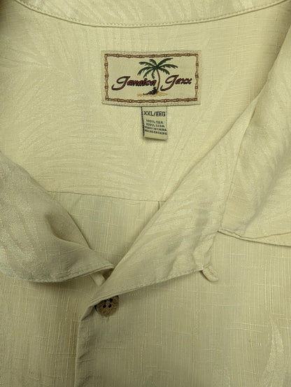 Jamaica Jaxx Zijden Hawaii overhemd korte mouw. Licht Geel motief. Maat 2XL / XXL.
