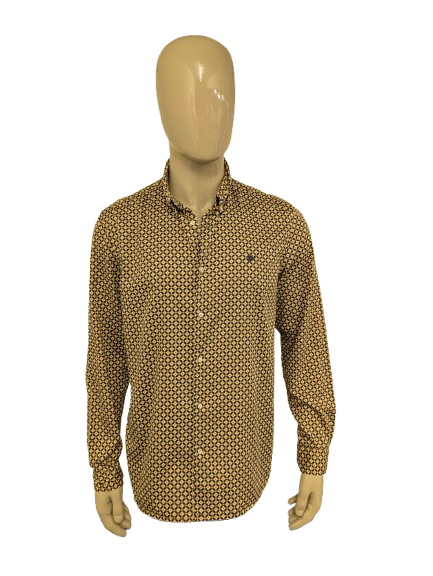 WE Fashion overhemd. Geel Bruine 70's print. Maat XL. slim fit.