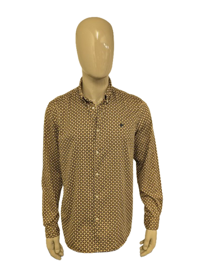 WE Fashion overhemd. Geel Bruine 70's print. Maat XL. slim fit.