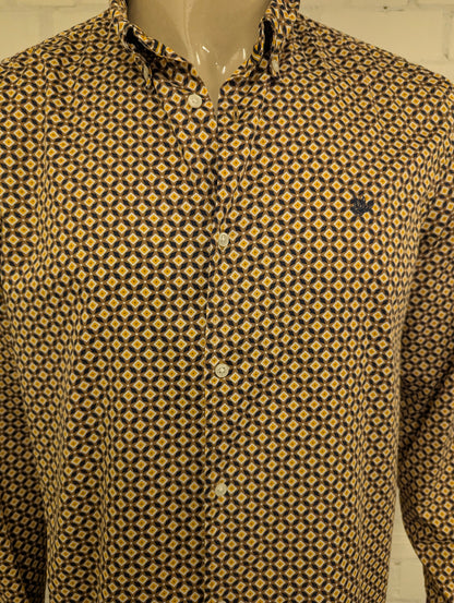 WE Fashion overhemd. Geel Bruine 70's print. Maat XL. slim fit.