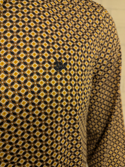 WE Fashion overhemd. Geel Bruine 70's print. Maat XL. slim fit.