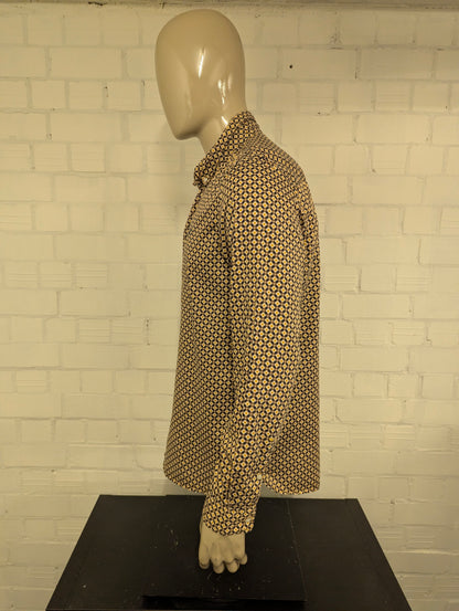 WE Fashion overhemd. Geel Bruine 70's print. Maat XL. slim fit.