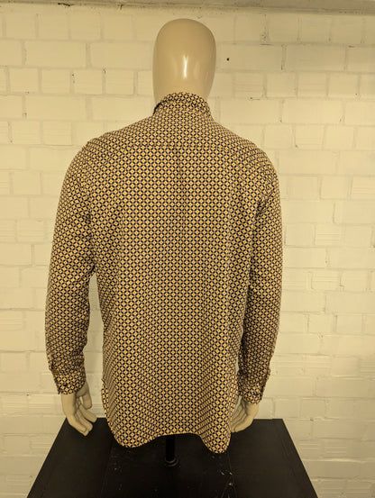 WE Fashion overhemd. Geel Bruine 70's print. Maat XL. slim fit.