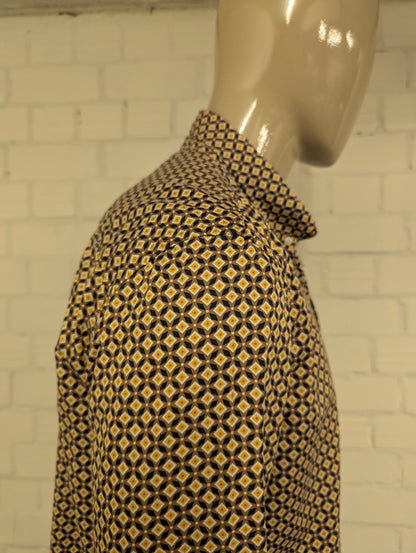WE Fashion overhemd. Geel Bruine 70's print. Maat XL. slim fit.