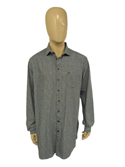 Ledub overhemd. Wit Blauw Bruine print. Maat 2XL / XXL. modern fit.