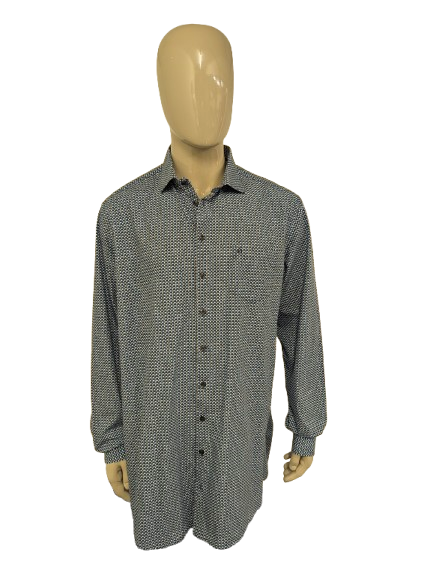 Ledub overhemd. Wit Blauw Bruine print. Maat 2XL / XXL. modern fit.