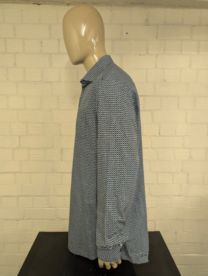 Ledub overhemd. Wit Blauw Bruine print. Maat 2XL / XXL. modern fit.