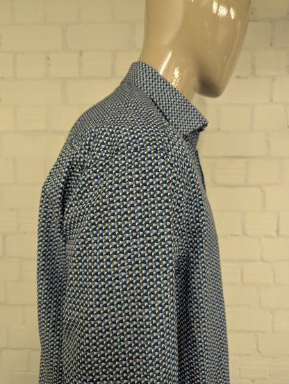 Ledub overhemd. Wit Blauw Bruine print. Maat 2XL / XXL. modern fit.