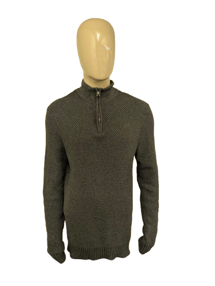 Nautica Quarterzip trui met korte rit. Grijs voelbaar motief. Maat L.