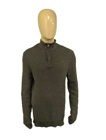 Nautica Quarterzip trui met korte rit. Grijs voelbaar motief. Maat L.
