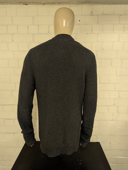 Nautica Quarterzip trui met korte rit. Grijs voelbaar motief. Maat L.