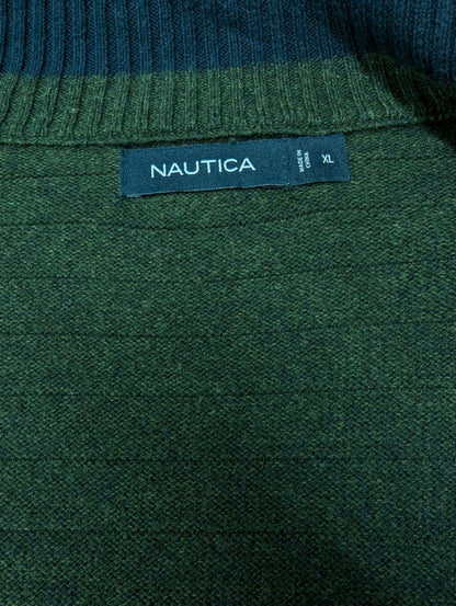 Nautica vest. Donker Groen voelbaar gestreept motief. Maat XL.