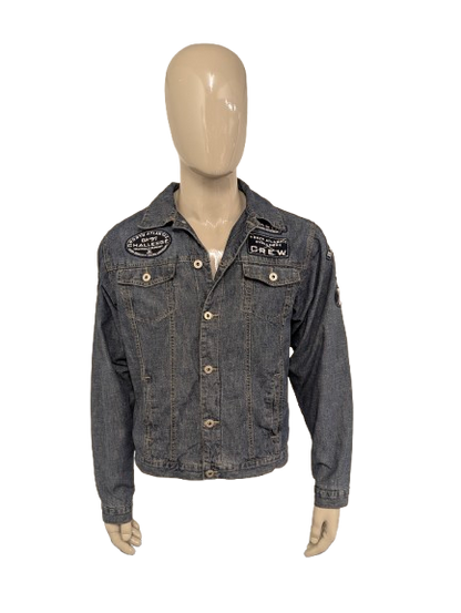 Gaastra spijker jack. Blauw gemêleerd met emblemen. Maat L.