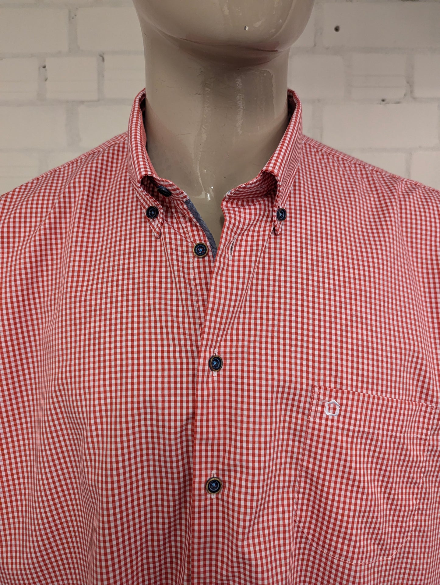 Ledub overhemd. Rood Wit geblokt. Maat 2XL / XXL.