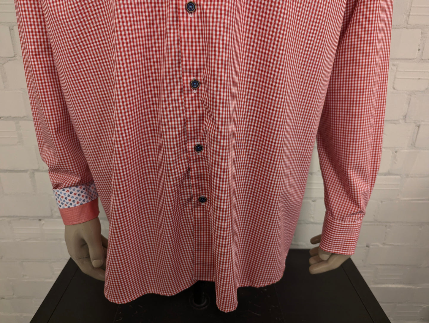 Ledub overhemd. Rood Wit geblokt. Maat 2XL / XXL.