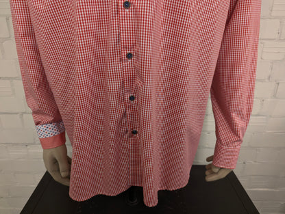 Ledub overhemd. Rood Wit geblokt. Maat 2XL / XXL.