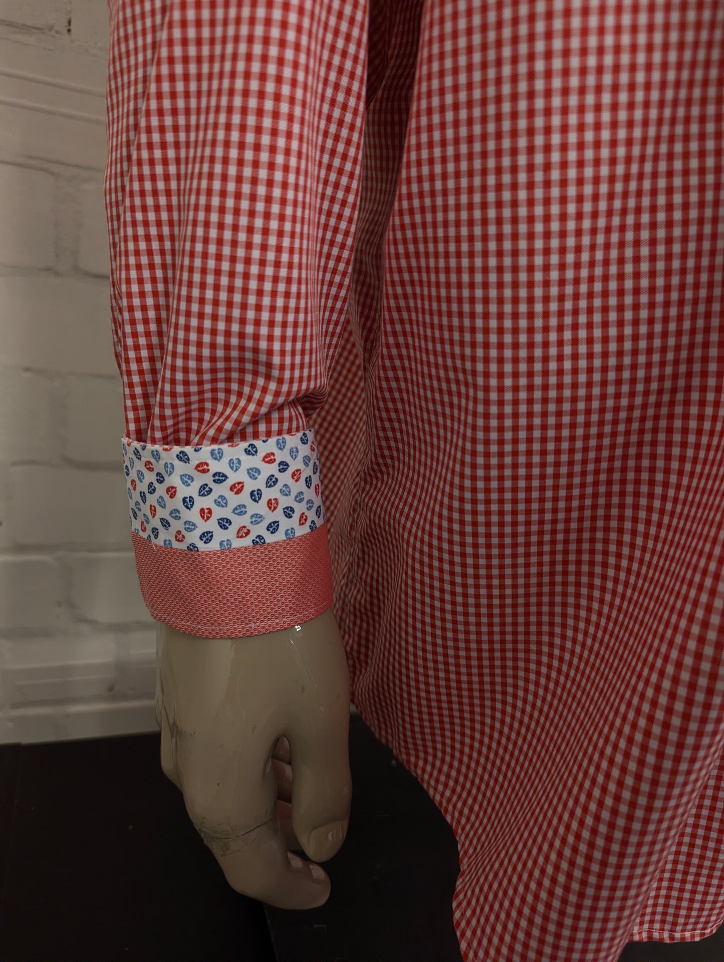 Ledub overhemd. Rood Wit geblokt. Maat 2XL / XXL.