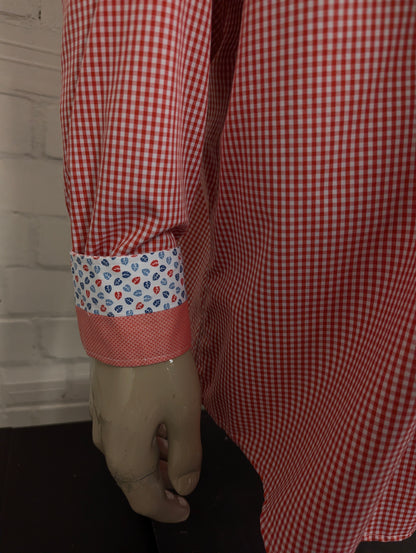 Ledub overhemd. Rood Wit geblokt. Maat 2XL / XXL.