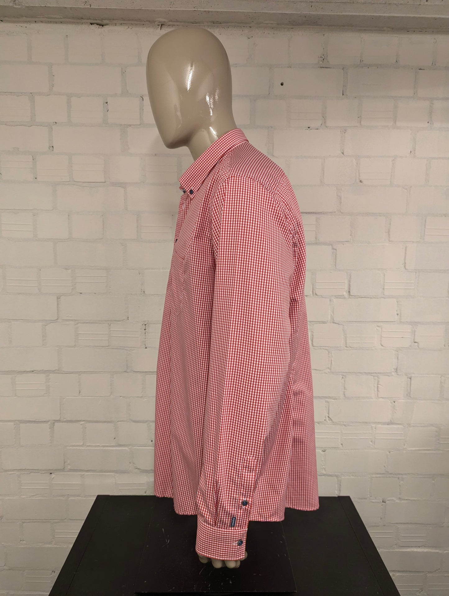 Ledub overhemd. Rood Wit geblokt. Maat 2XL / XXL.