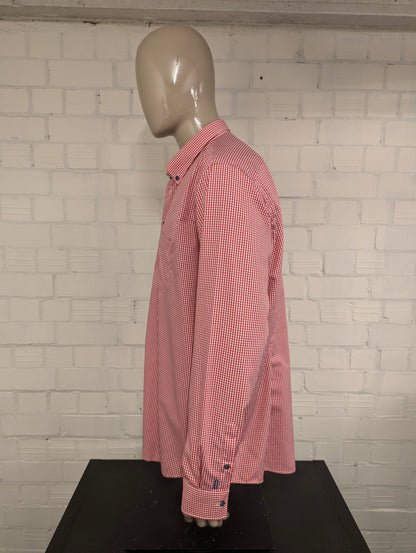 Ledub overhemd. Rood Wit geblokt. Maat 2XL / XXL.