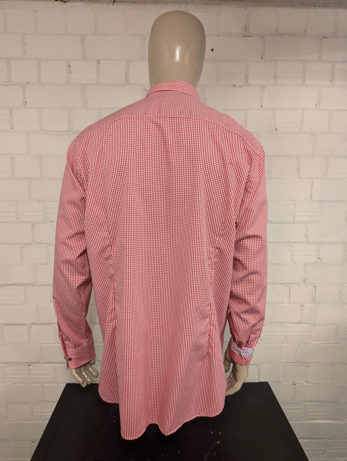 Ledub overhemd. Rood Wit geblokt. Maat 2XL / XXL.