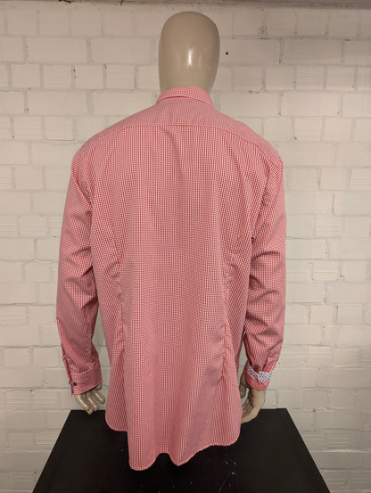 Ledub overhemd. Rood Wit geblokt. Maat 2XL / XXL.