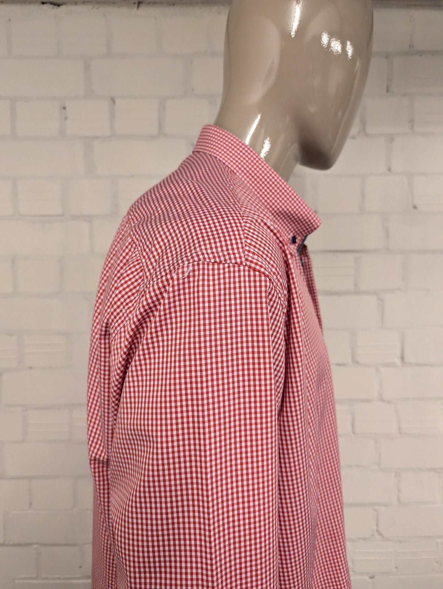 Ledub overhemd. Rood Wit geblokt. Maat 2XL / XXL.