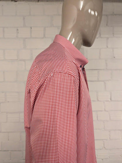 Ledub overhemd. Rood Wit geblokt. Maat 2XL / XXL.
