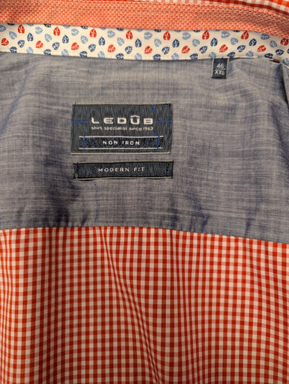 Ledub overhemd. Rood Wit geblokt. Maat 2XL / XXL.
