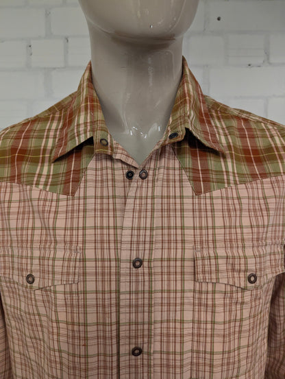 EDC overhemd met drukknopen. Groen Roze Bruin geruit. Western Style. Maat XL.