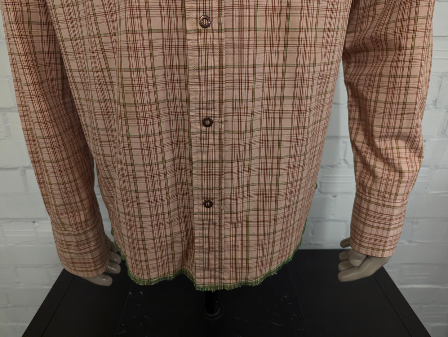 EDC overhemd met drukknopen. Groen Roze Bruin geruit. Western Style. Maat XL.