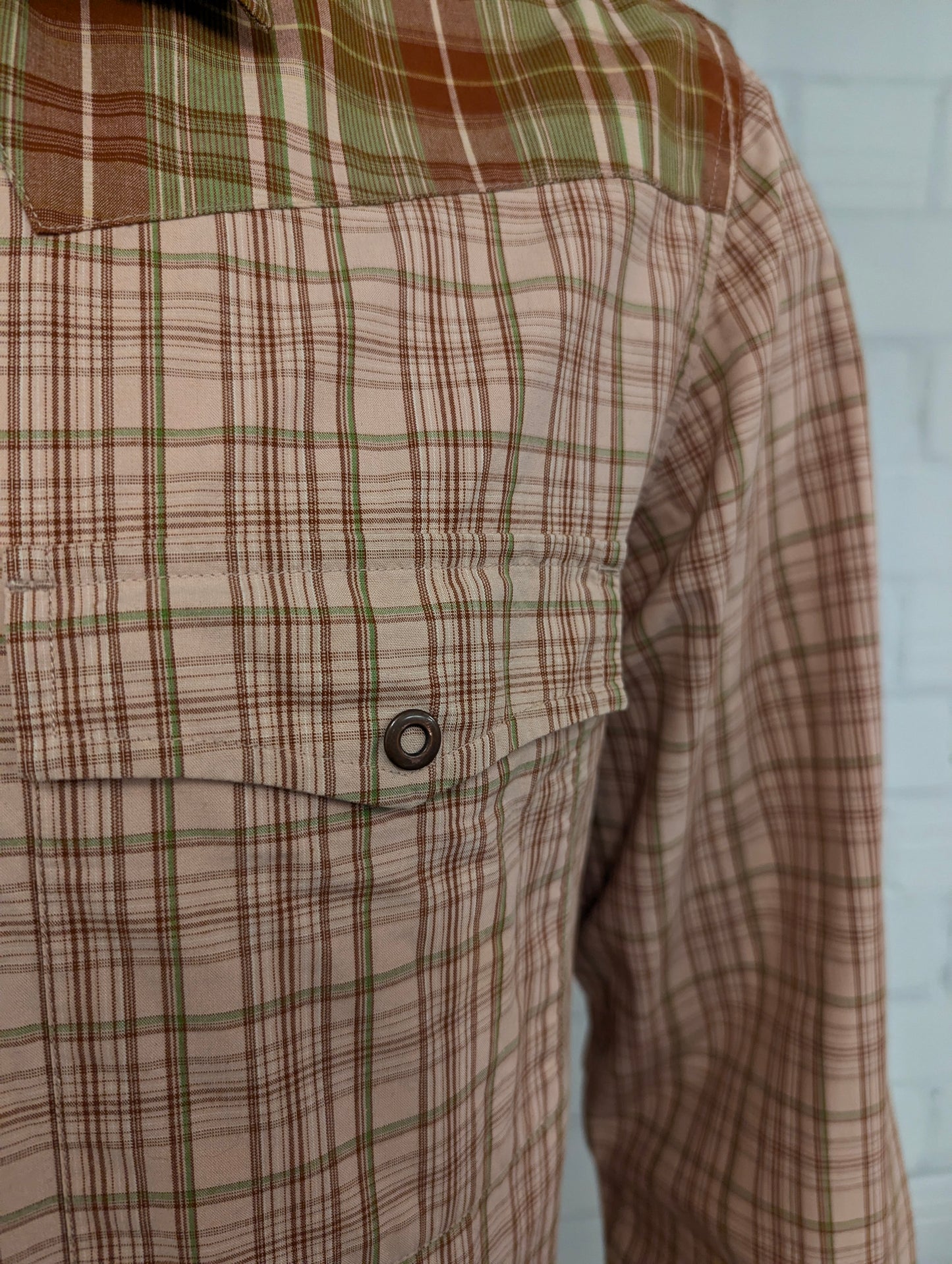 EDC overhemd met drukknopen. Groen Roze Bruin geruit. Western Style. Maat XL.