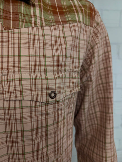 EDC overhemd met drukknopen. Groen Roze Bruin geruit. Western Style. Maat XL.