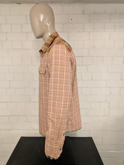EDC overhemd met drukknopen. Groen Roze Bruin geruit. Western Style. Maat XL.
