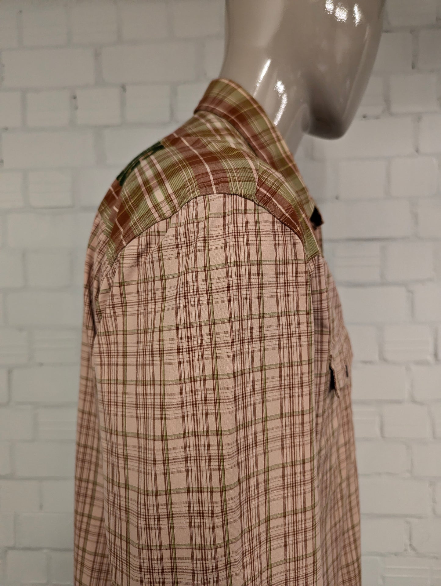 EDC overhemd met drukknopen. Groen Roze Bruin geruit. Western Style. Maat XL.
