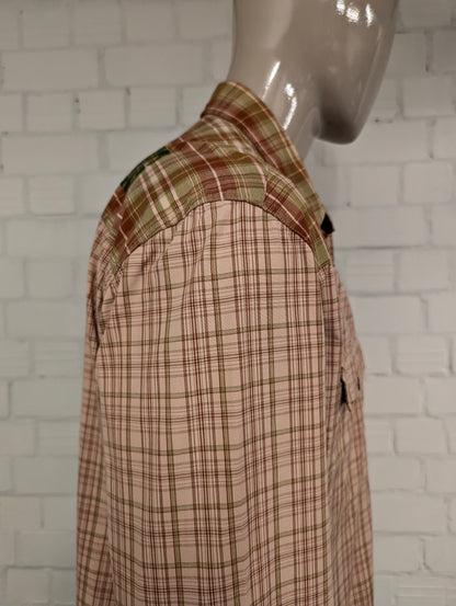 EDC overhemd met drukknopen. Groen Roze Bruin geruit. Western Style. Maat XL.