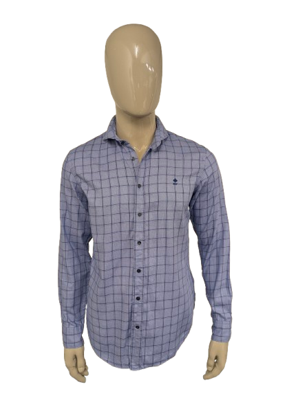 River Woods overhemd met korte kraag. Blauw Grijs geruit. Maat M. slim fit.
