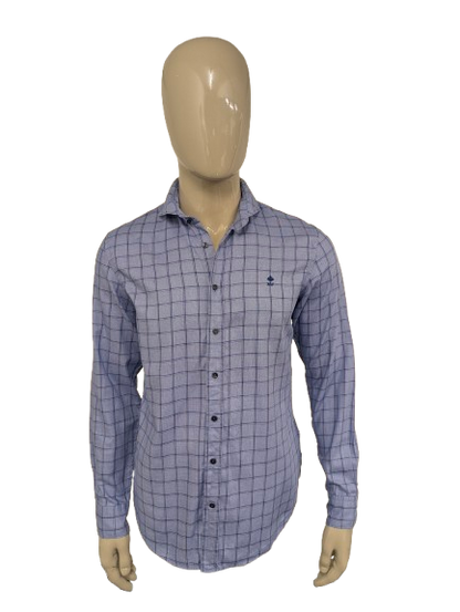 River Woods overhemd met korte kraag. Blauw Grijs geruit. Maat M. slim fit.