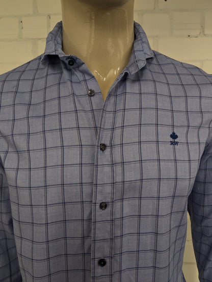 River Woods overhemd met korte kraag. Blauw Grijs geruit. Maat M. slim fit.
