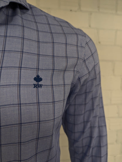 River Woods overhemd met korte kraag. Blauw Grijs geruit. Maat M. slim fit.