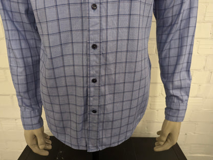 River Woods overhemd met korte kraag. Blauw Grijs geruit. Maat M. slim fit.