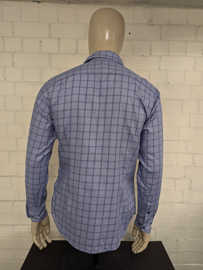 River Woods overhemd met korte kraag. Blauw Grijs geruit. Maat M. slim fit.